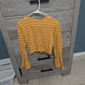 Striped Mustard Yellow Long-Sleeve Ruffle Cuff Top
